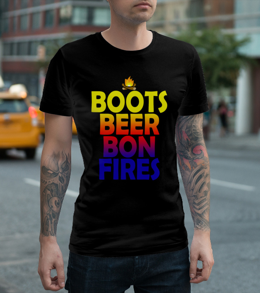 BOOTS BEER BONFIRES CAMPING CAMP T-Shirt