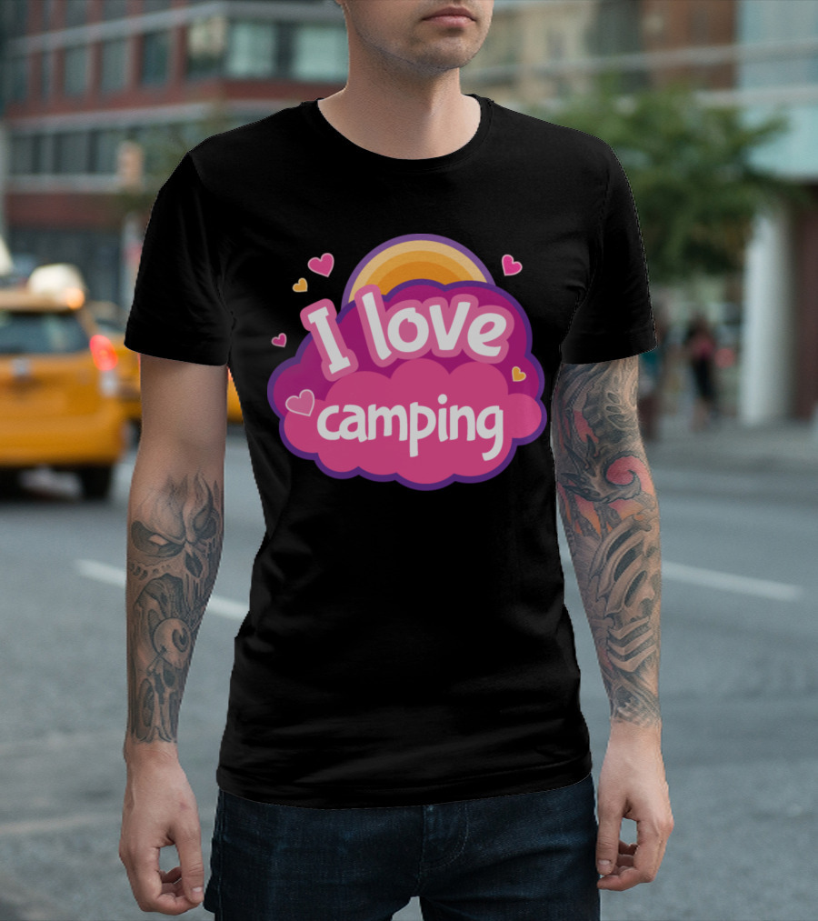 I Love Camping Rainbow Hearts Cloud T-Shirt