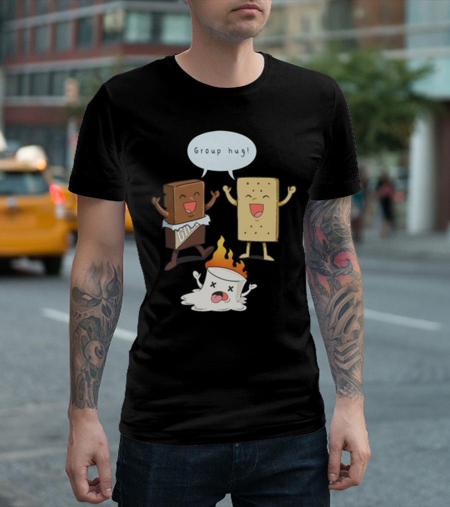 Camping Print Camp Funny Group Hug S'mores Characters Marshmallow Chocolate Graham Cracker T-Shirt