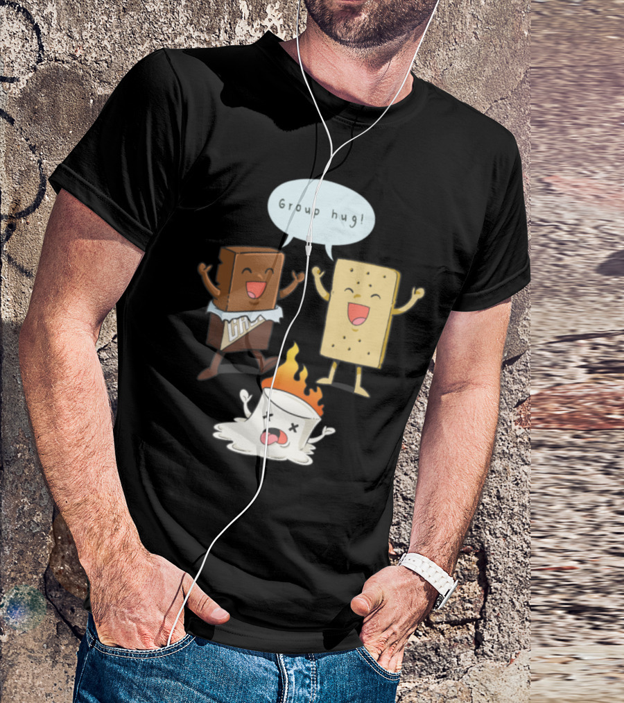 Camping Print Camp Funny Group Hug S'mores Characters Marshmallow Chocolate Graham Cracker T-Shirt