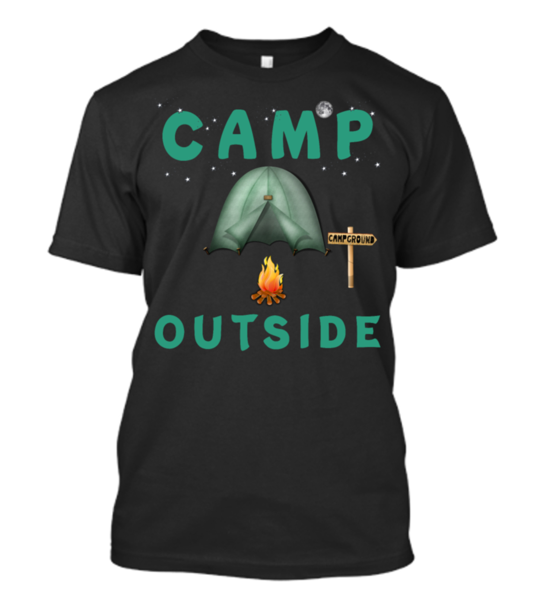 CAMP OUTSIDE Moon Stars Campground Tent Campfire T-Shirt
