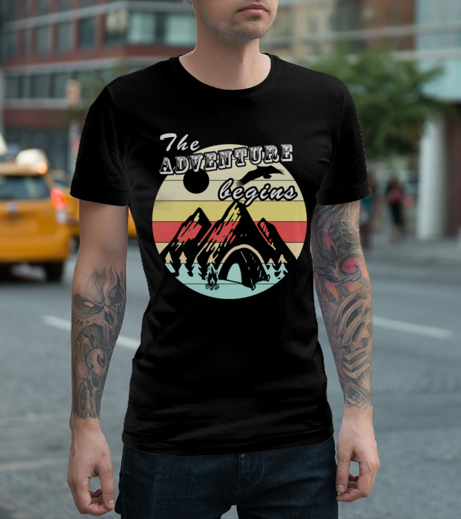 The Adventure Begins Camping Retro Vintage Adventure Camping T-Shirt