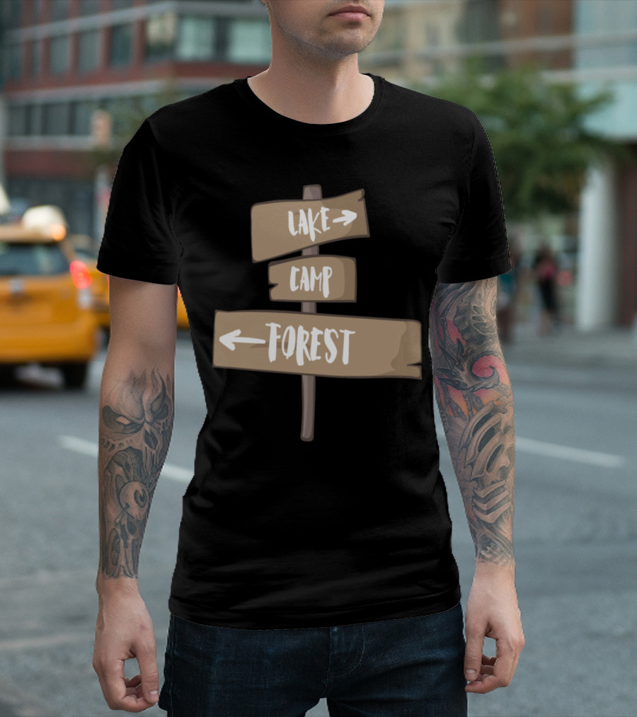 Lake Camp Forest Signpost Adventure Directions T-Shirt