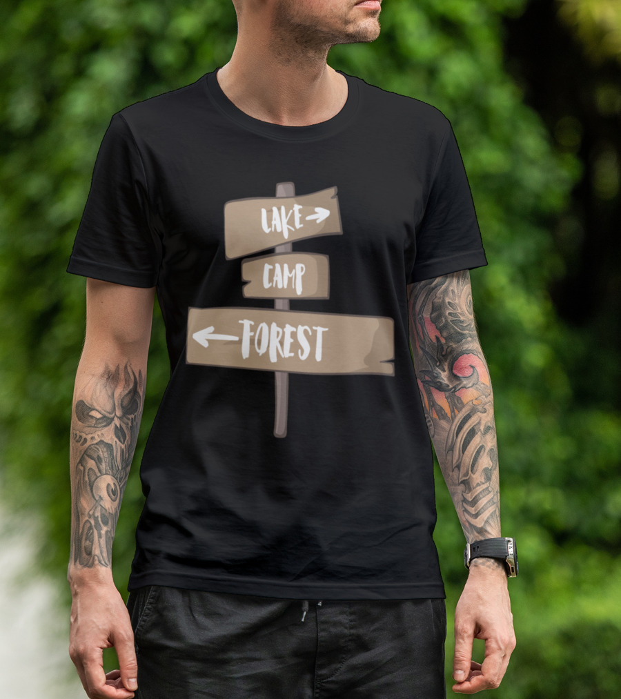 Lake Camp Forest Signpost Adventure Directions T-Shirt