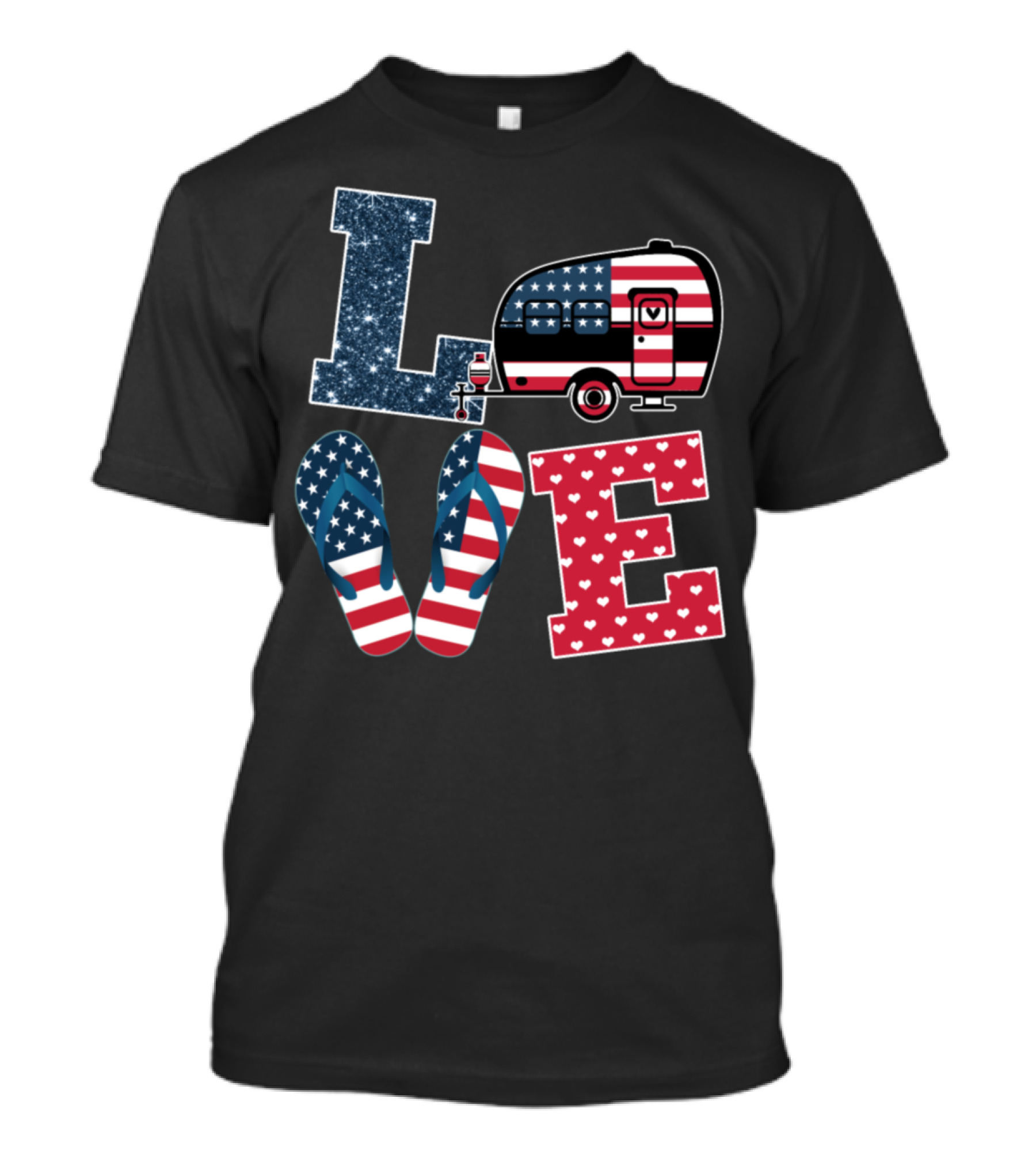 LOVE Camping Flip Flops American Flag Camper T-Shirt