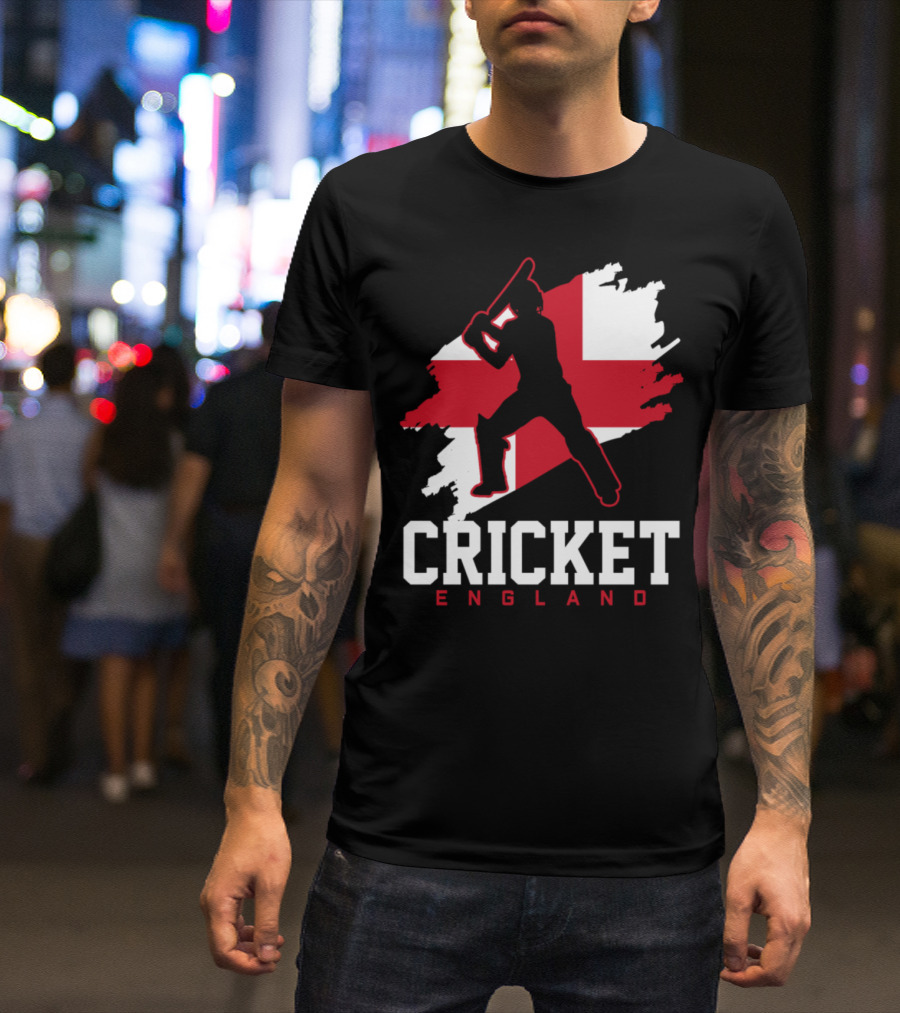 Cricket England Silhouette With St George's Cross T-Shirt