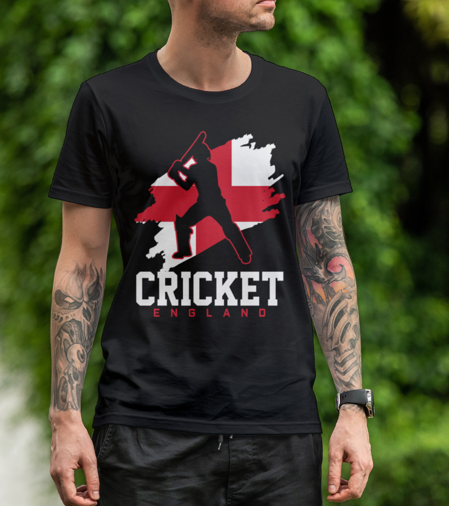 Cricket England Silhouette With St George's Cross T-Shirt