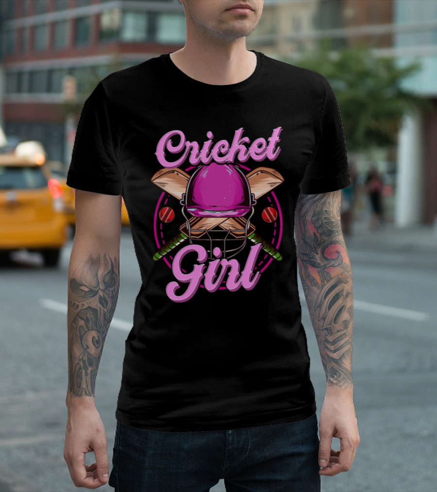 Cricket Girl Pink Helmet and Bat T-Shirt