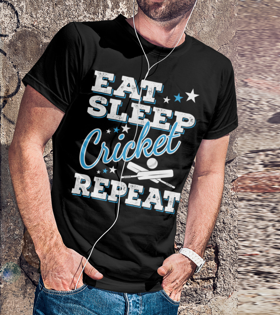 Eat Sleep Cricket Repeat Fun Quotes Players Teams T-Shirt