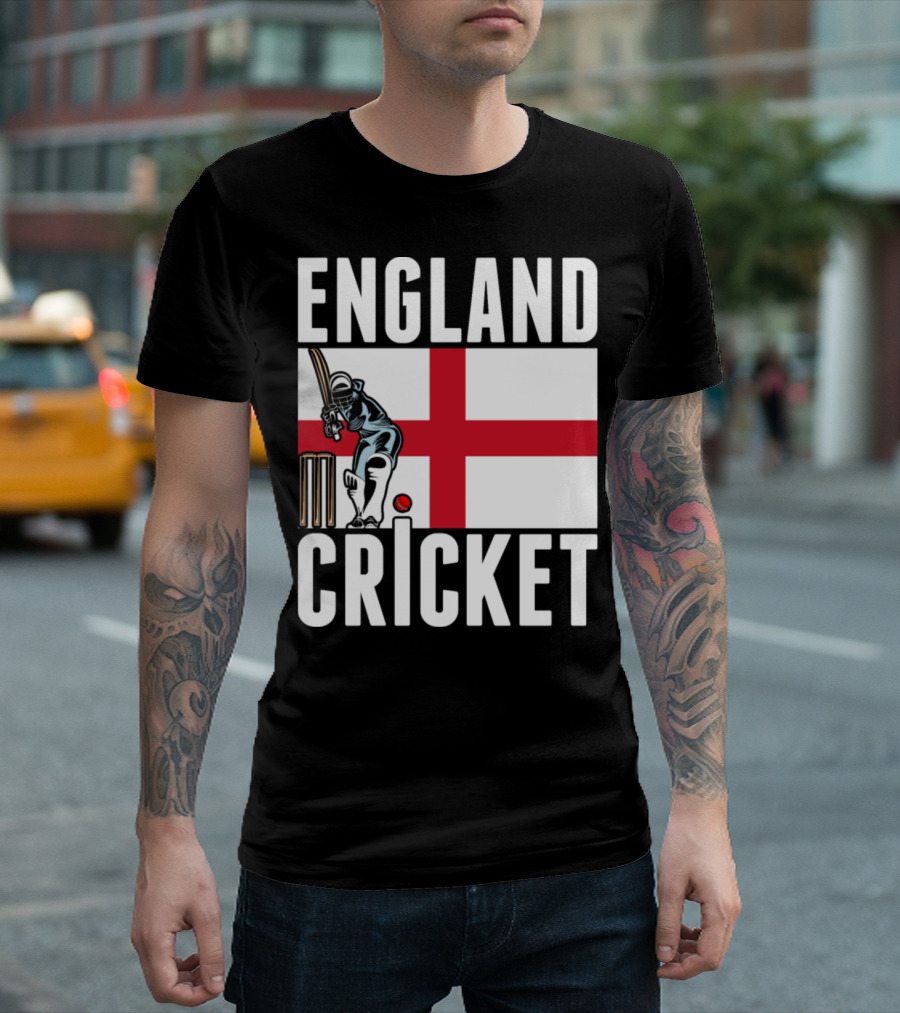 England Cricket Flag Batter and Wicket T-Shirt