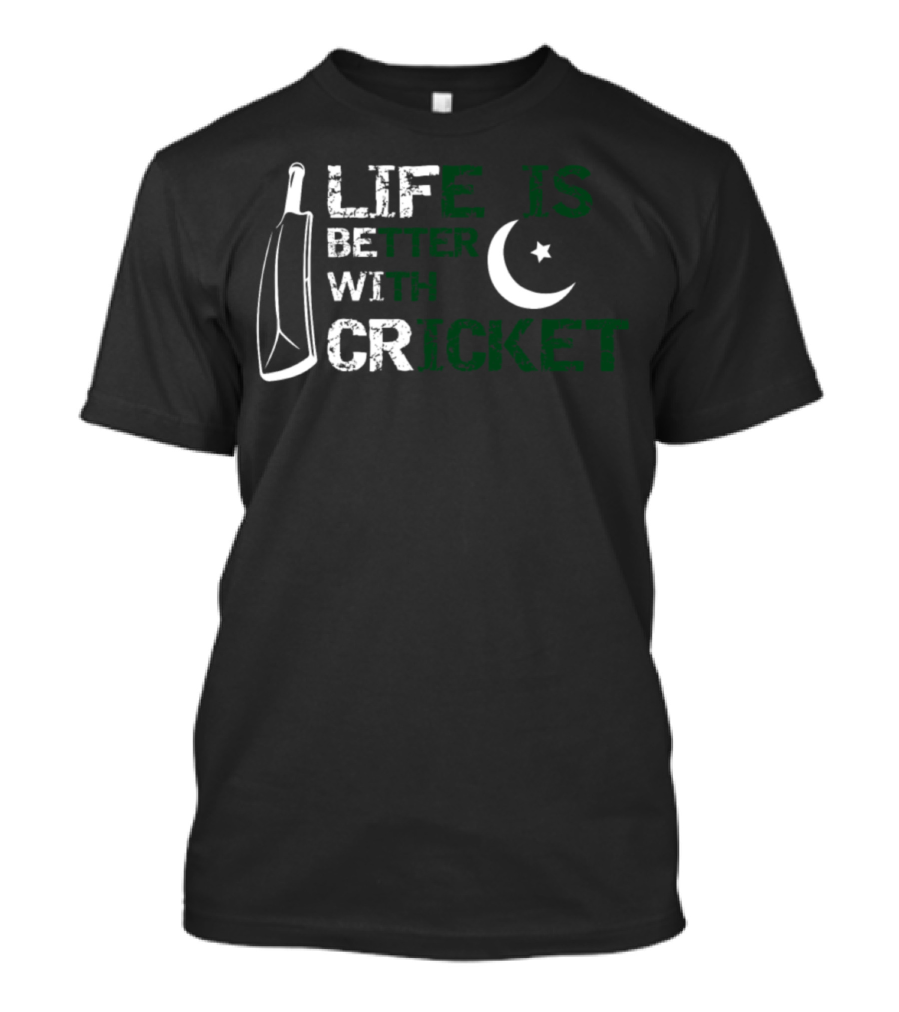 Life Is Better With Cricket Pakistan Crescent Star And Bat T-Shirt