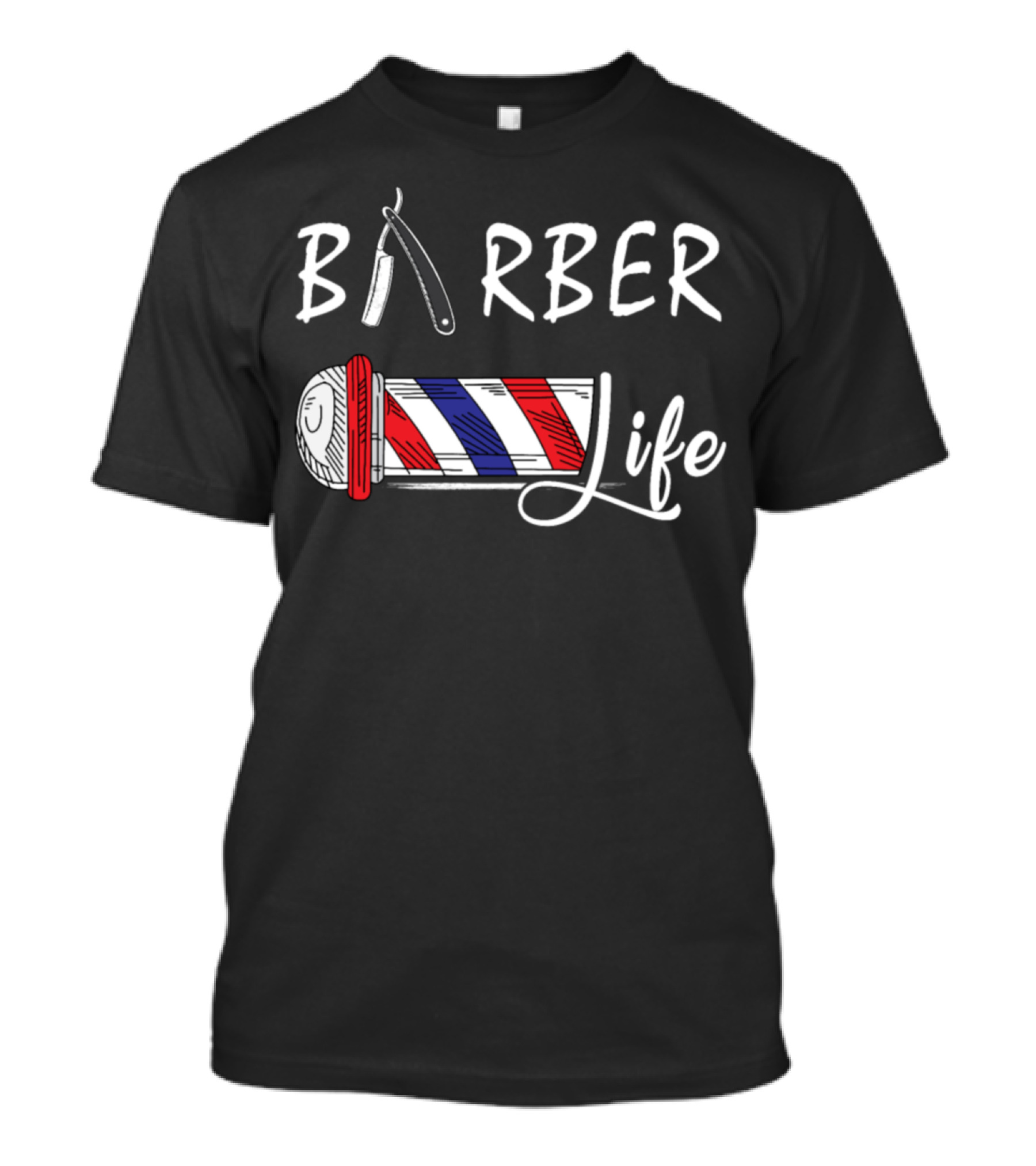 Barber Life Featuring Straight Razor And Barber Pole For Barber And Hair Stylist Enthusiasts T-Shirt