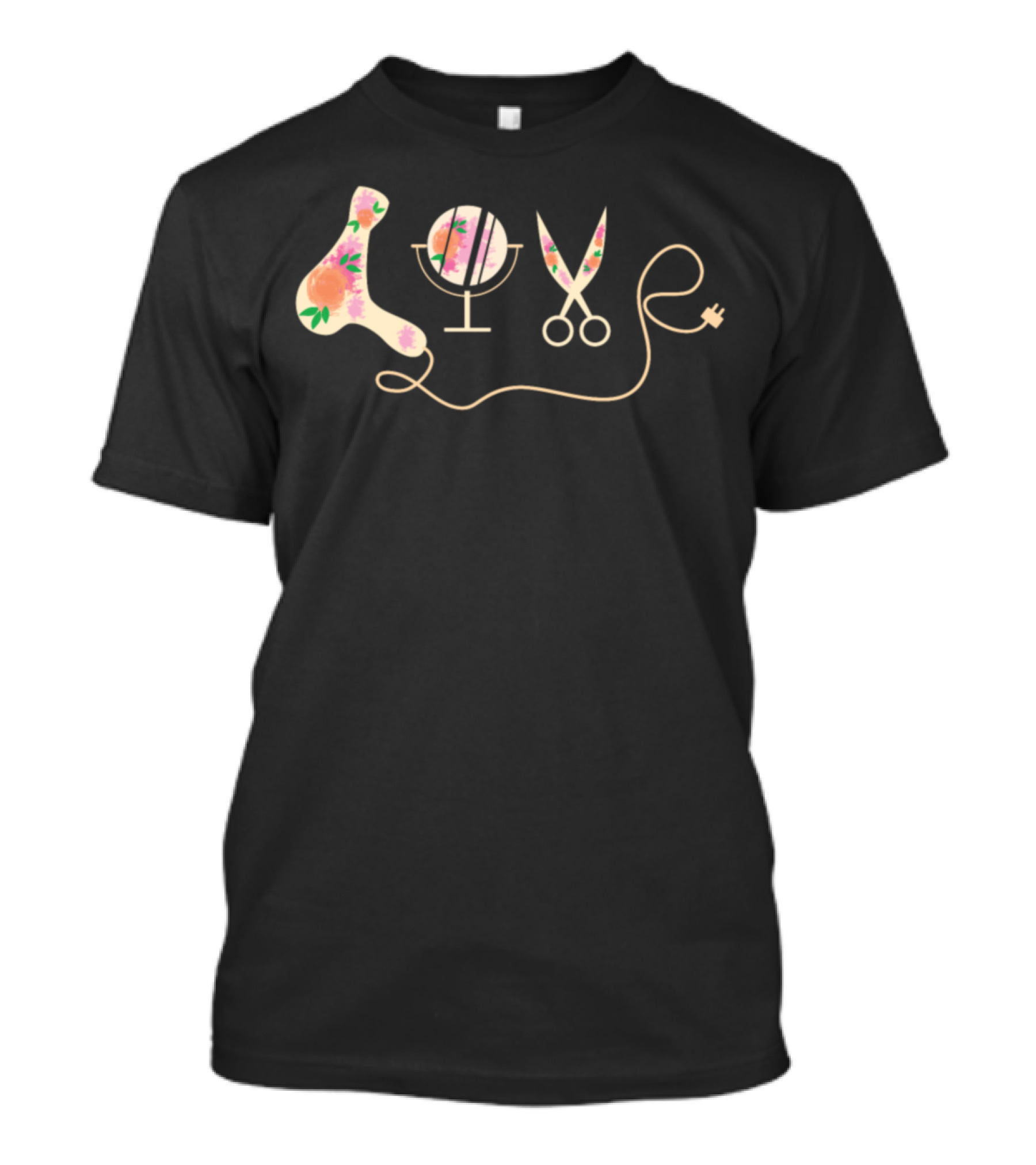 Funny Hair Stylist Women Love Blow Dryer Mirror Scissors Floral T-Shirt