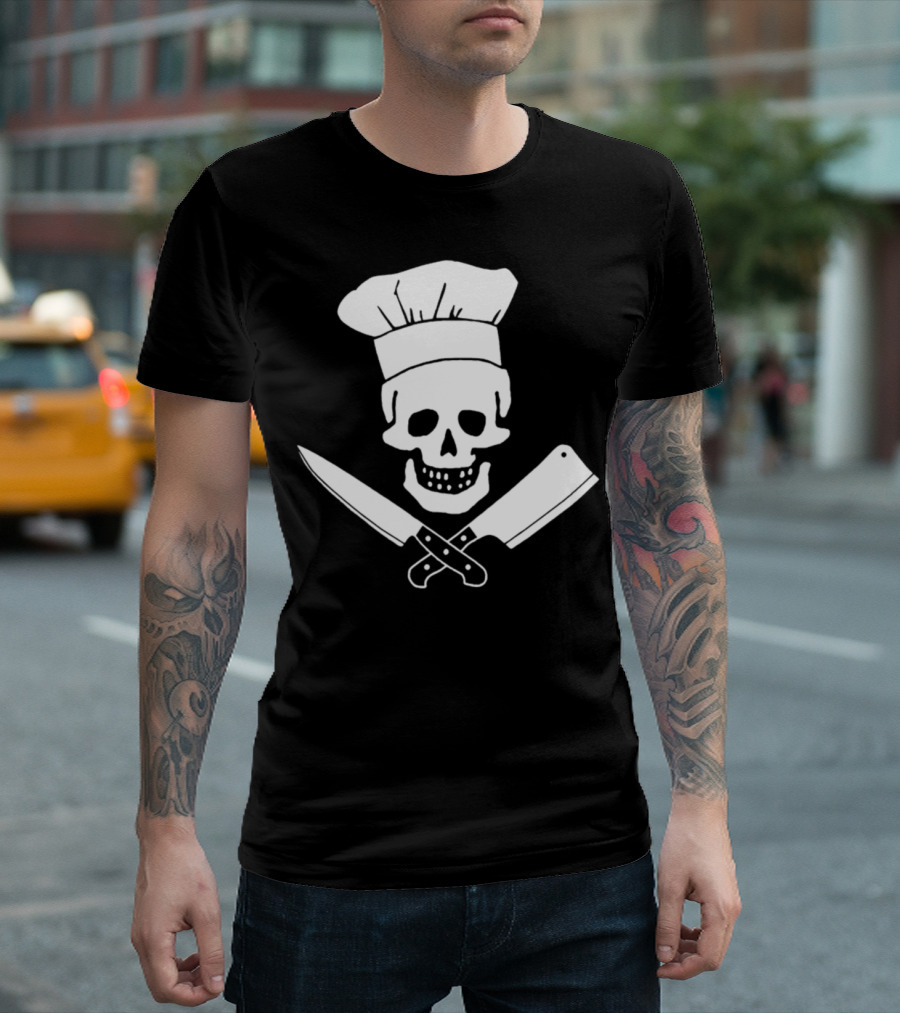 Head Chef Skull with Knives Funny Cooking Butcher Culinary T-Shirt