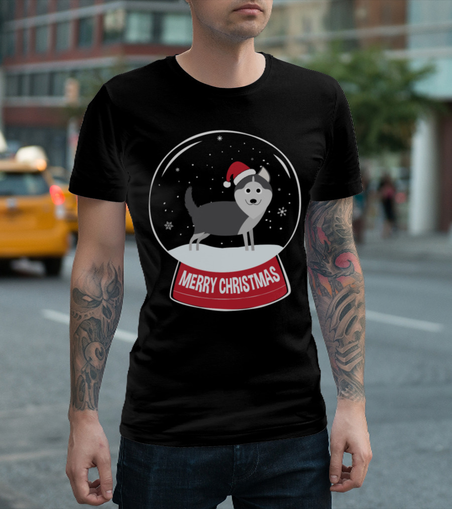 Siberian Husky Merry Christmas Snow Globe T-Shirt