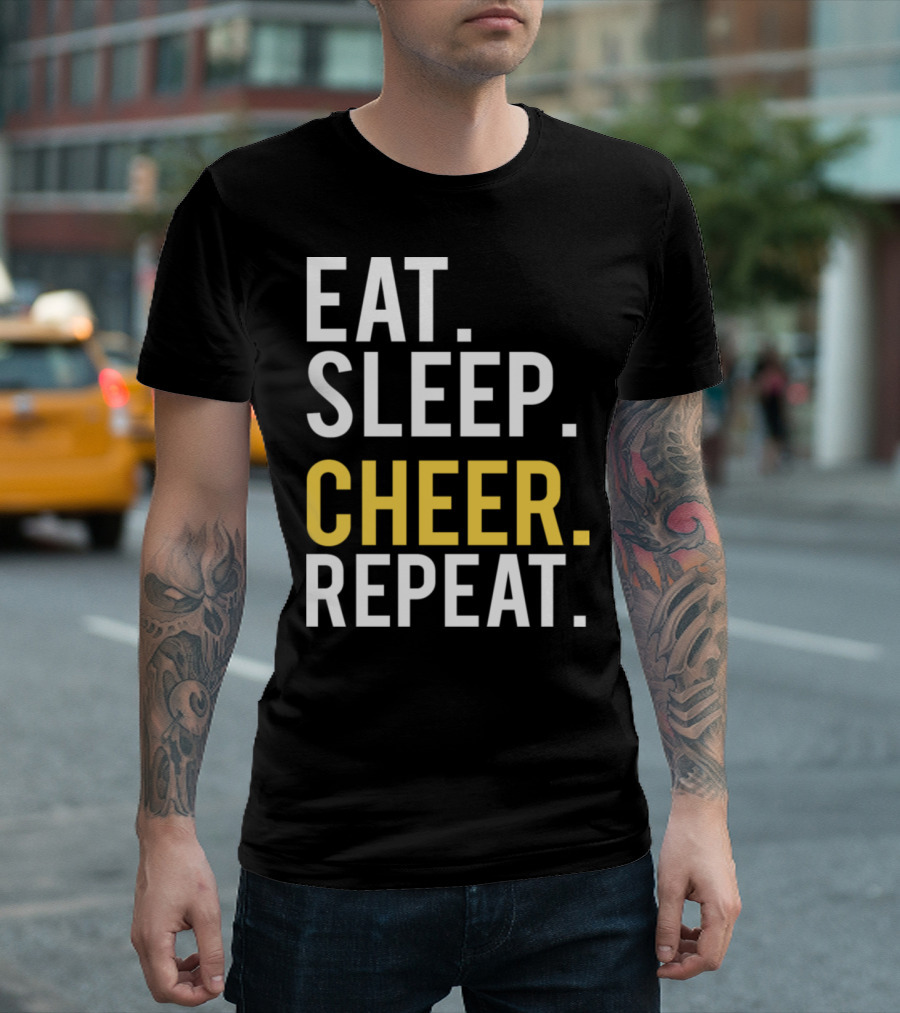 Eat Sleep Cheer Repeat Cheerleading Eatsleepcheerrepeathqtju T-Shirt