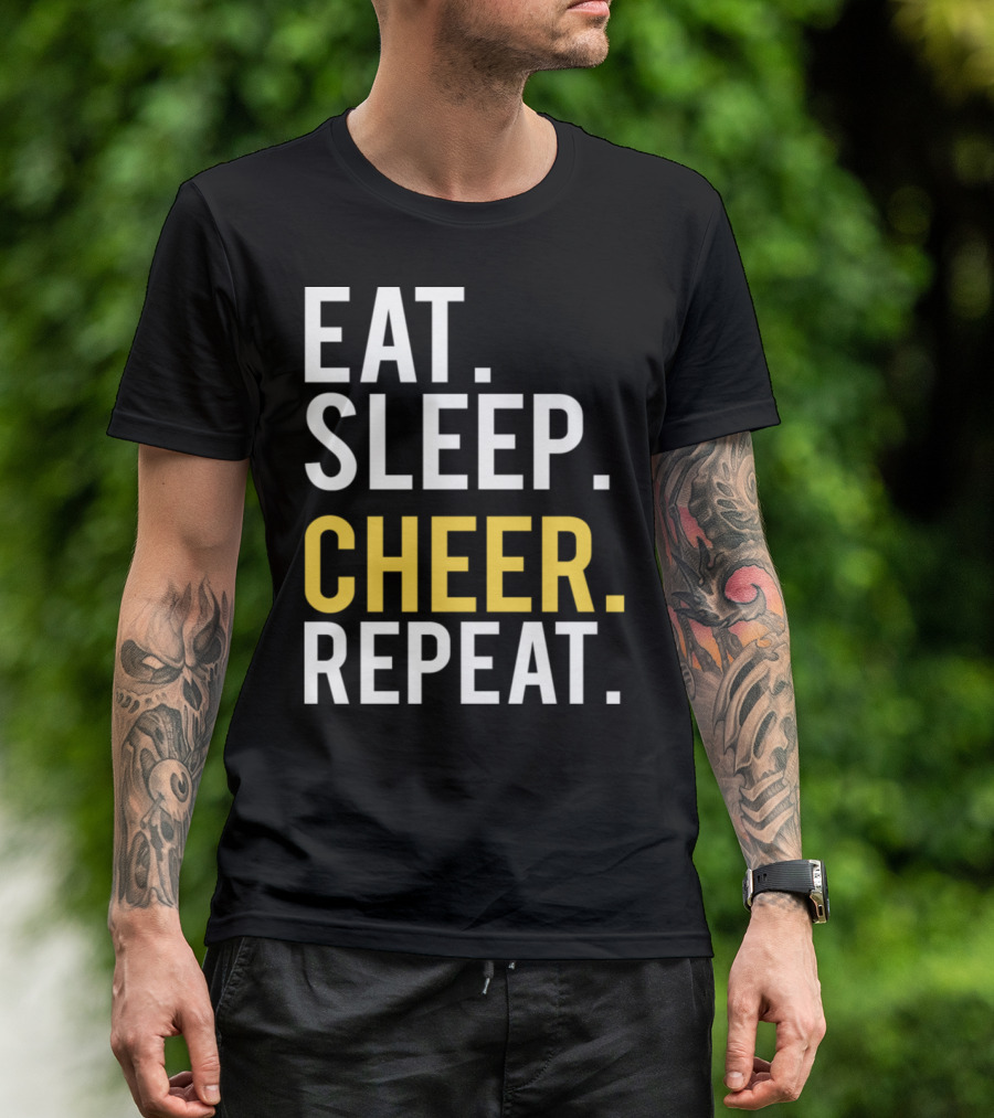 Eat Sleep Cheer Repeat Cheerleading Eatsleepcheerrepeathqtju T-Shirt