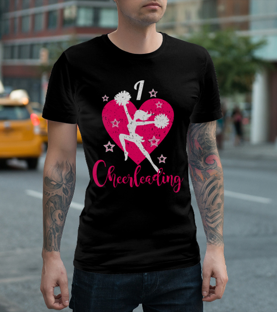 I Love Cheerleading Grunge Style Heart And Stars T-Shirt