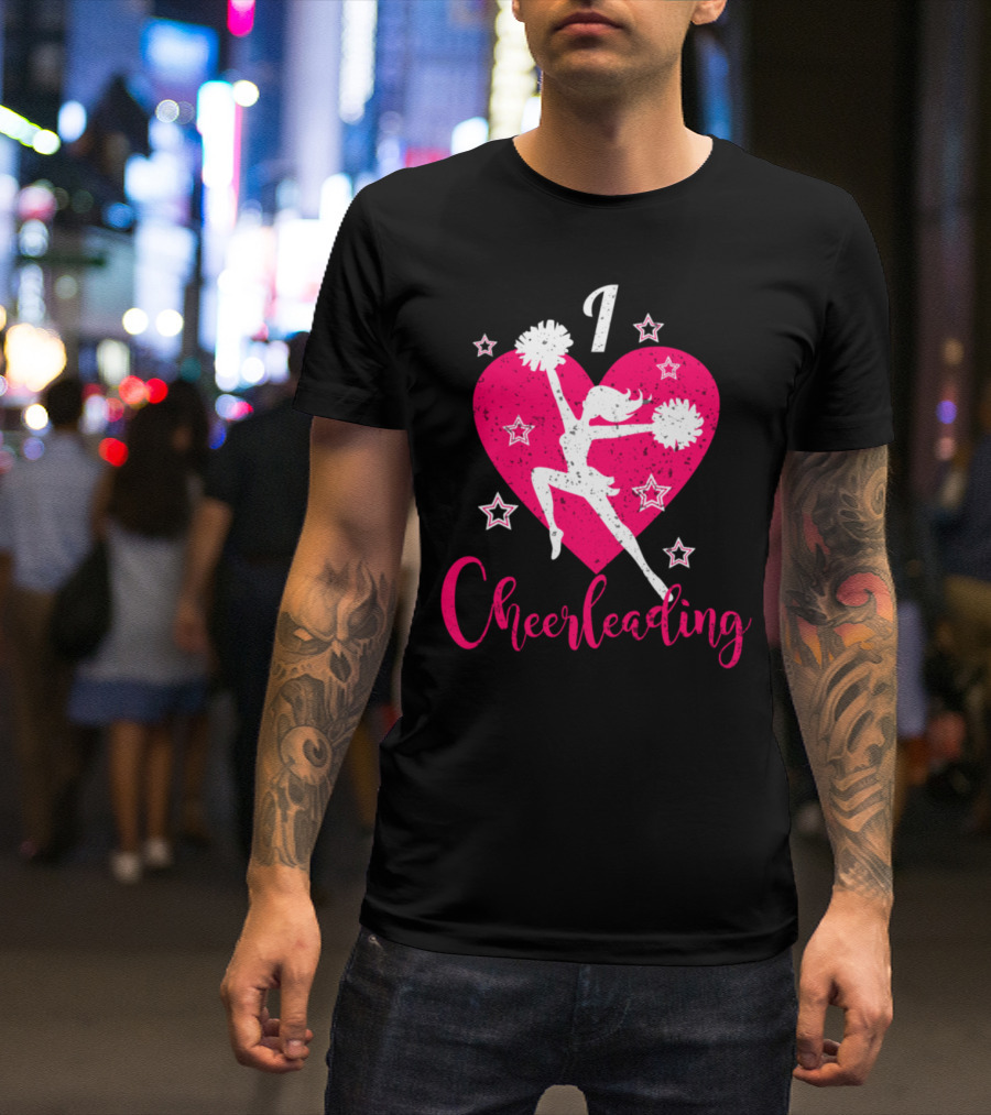 I Love Cheerleading Grunge Style Heart And Stars T-Shirt