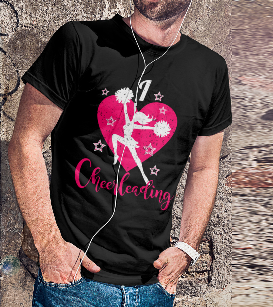 I Love Cheerleading Grunge Style Heart And Stars T-Shirt