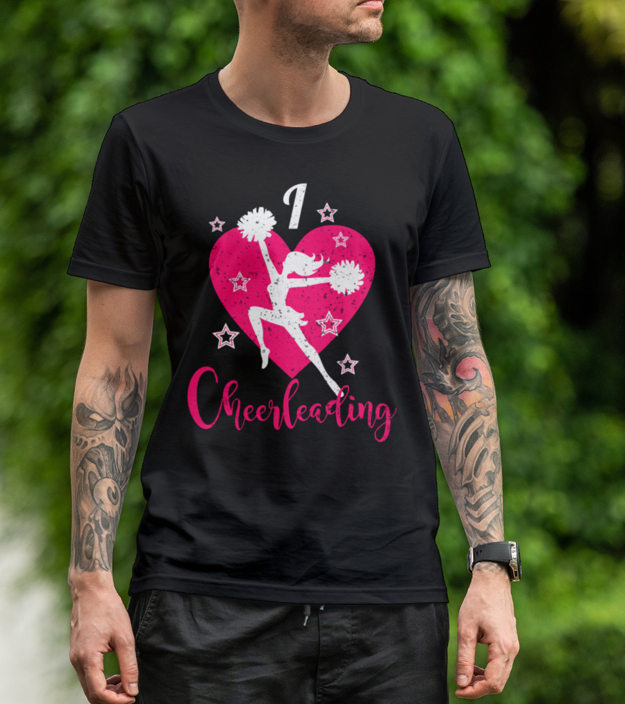 I Love Cheerleading Grunge Style Heart And Stars T-Shirt