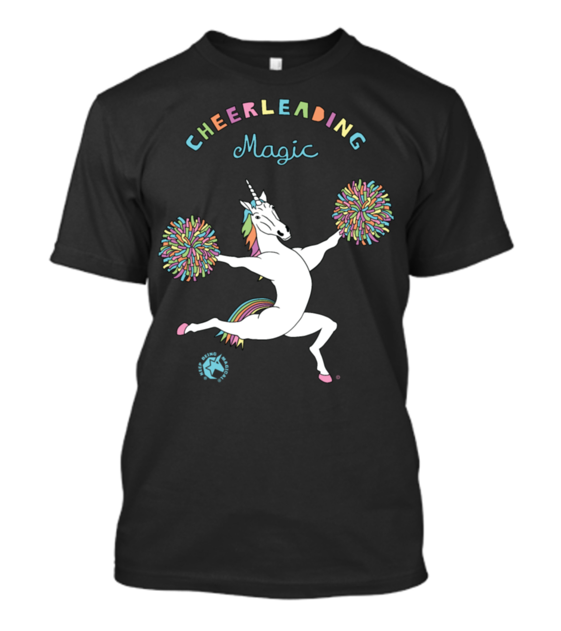 Cheerleading Magic Unicorn With Pom Poms And Rainbow Mane T-Shirt
