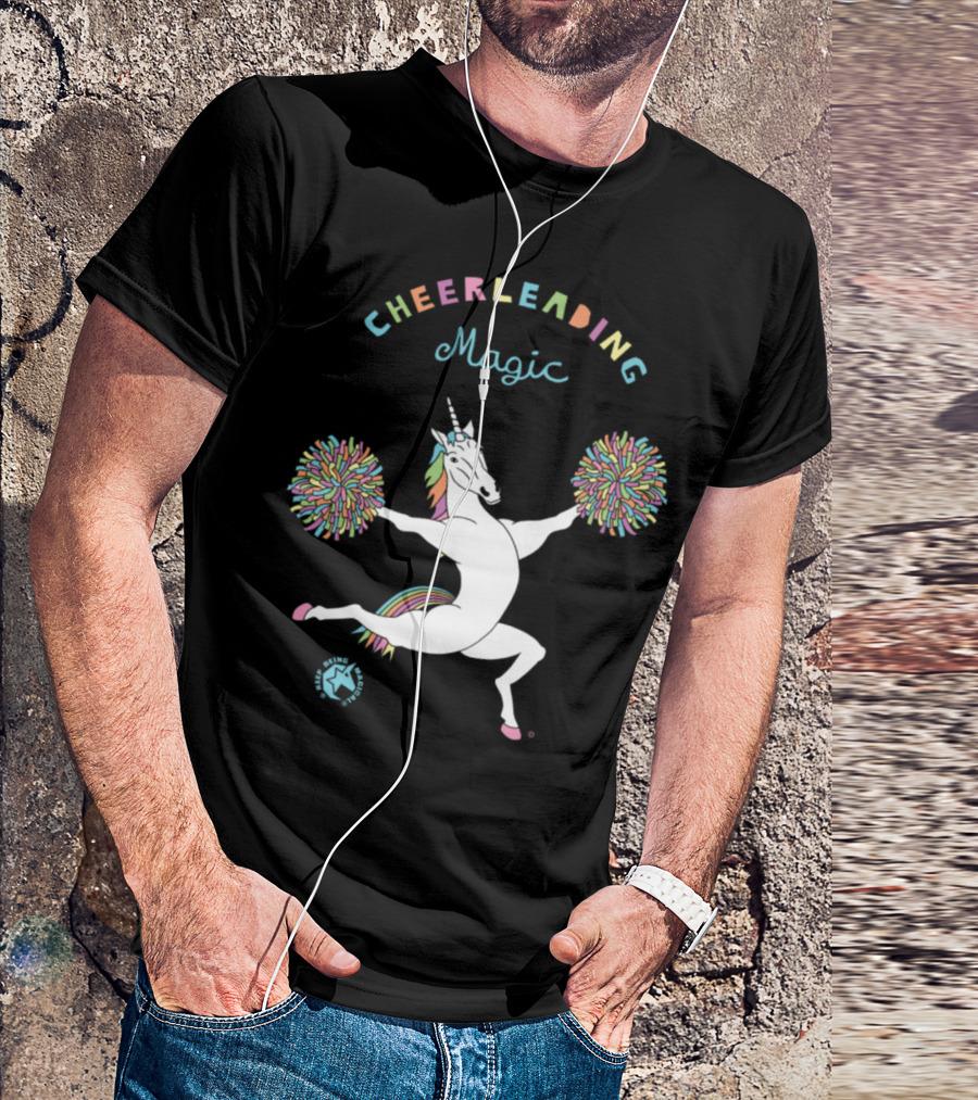 Cheerleading Magic Unicorn With Pom Poms And Rainbow Mane T-Shirt