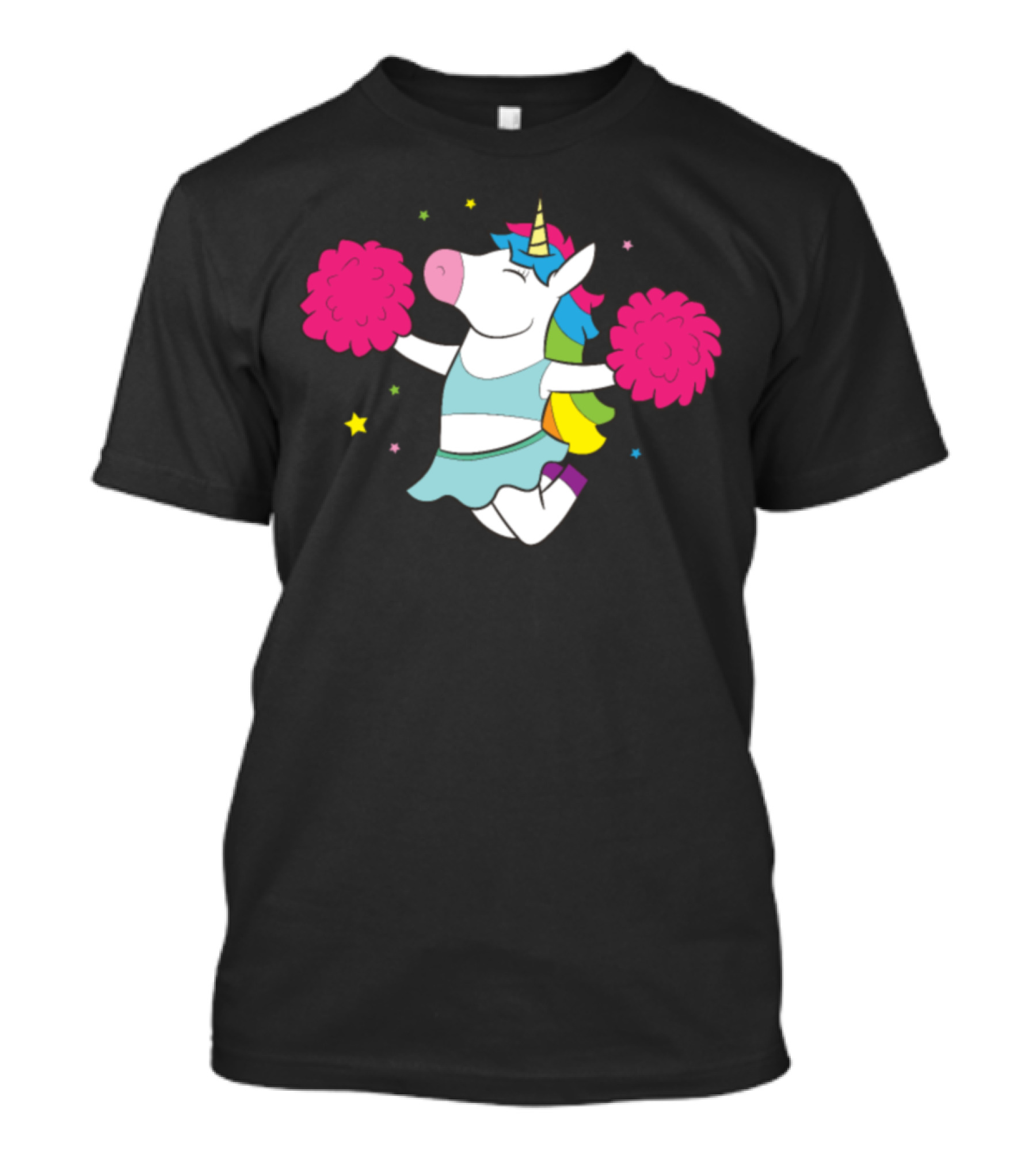 Unicorn Cheerleader With Pom Poms And Stars T-Shirt