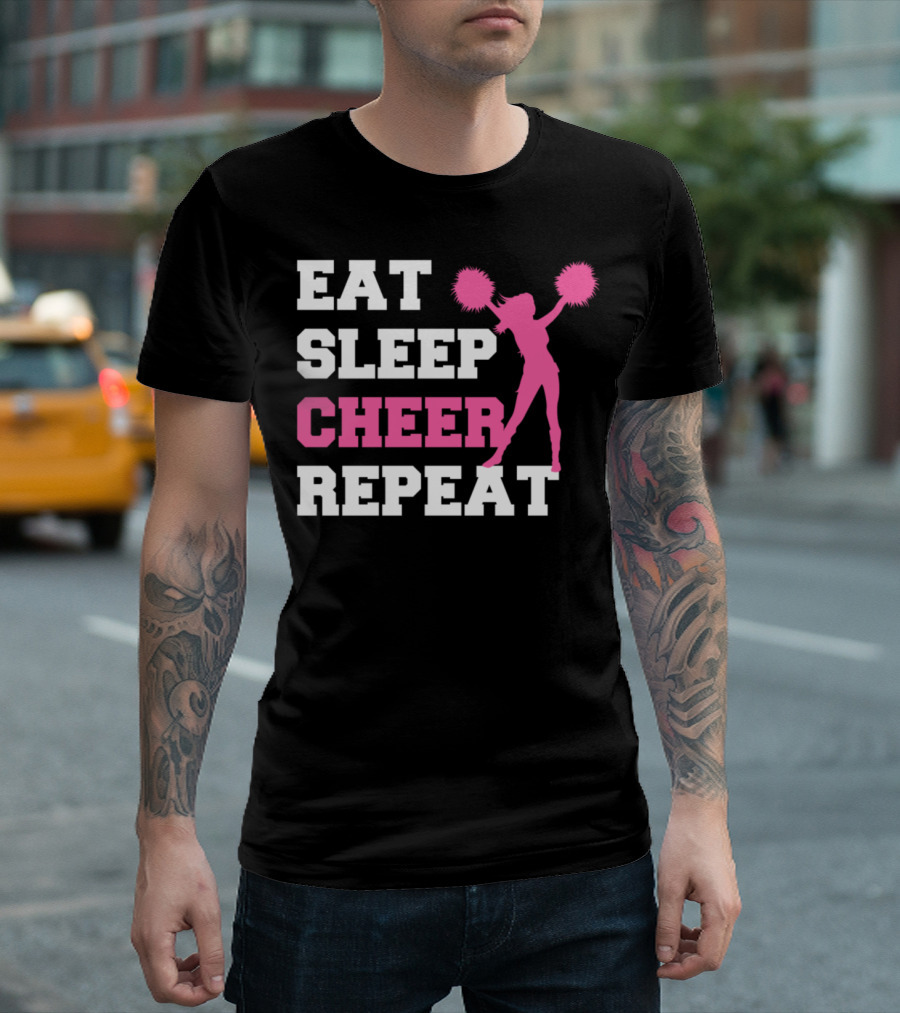 EAT SLEEP CHEER REPEAT Pom Poms T-Shirt