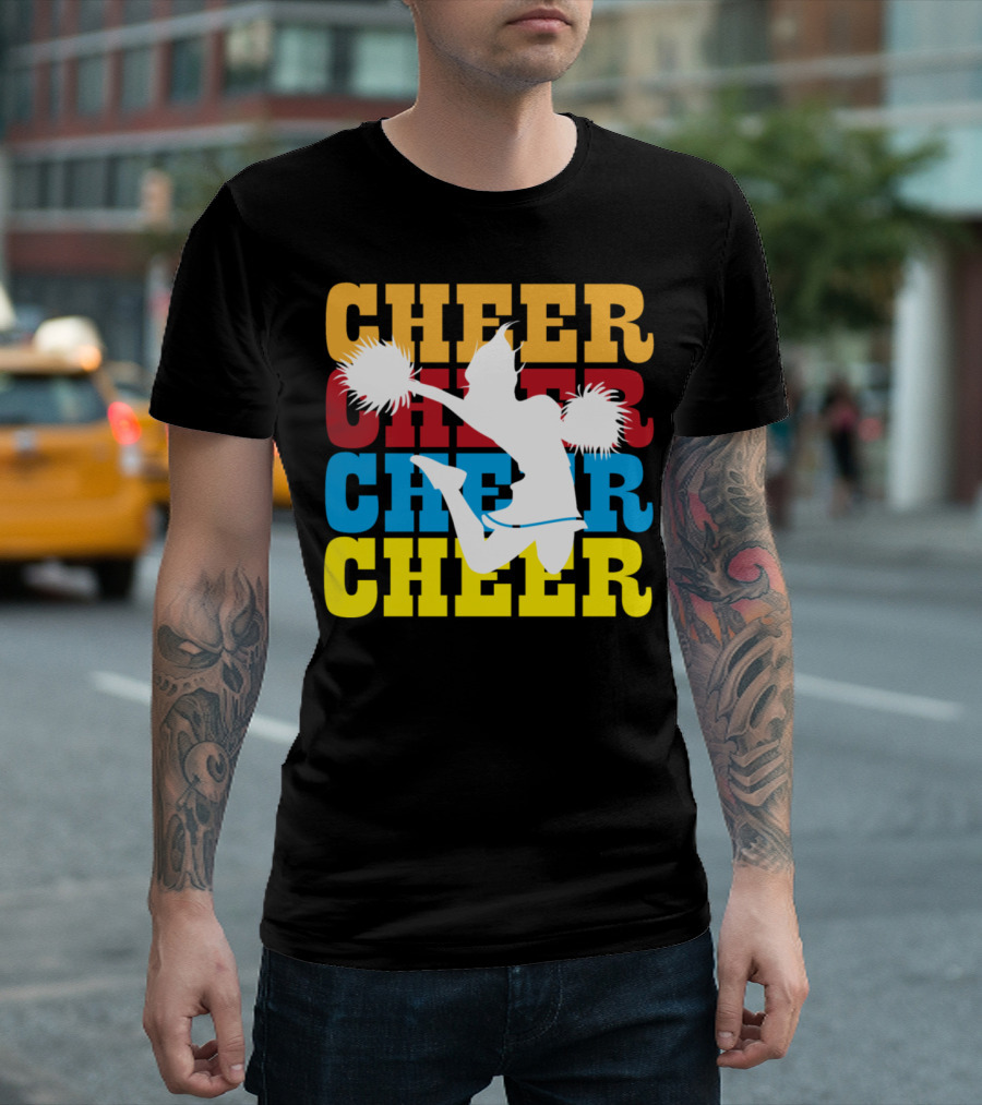 Retro Cheerleader Cheer Cheer Cheer Pom Poms T-Shirt