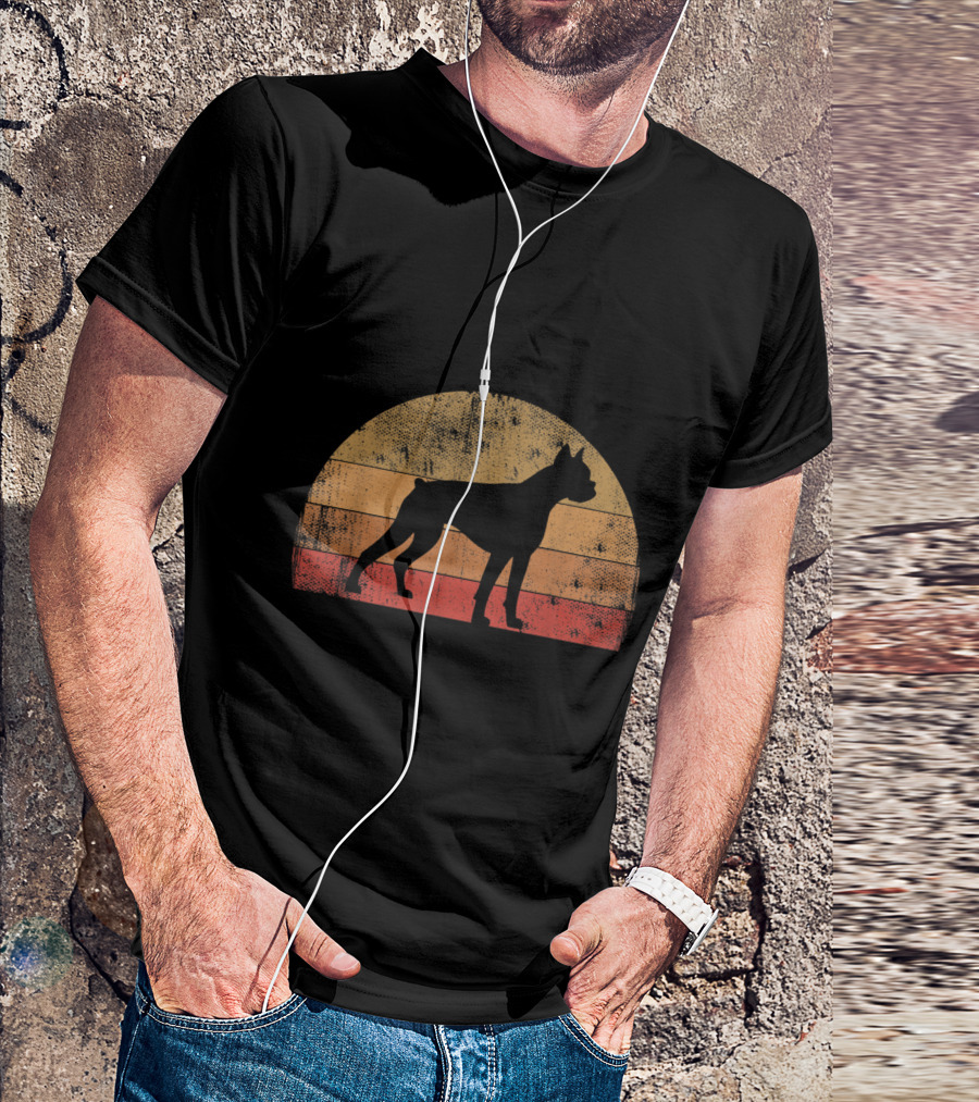Boxer Dog Owner Retro Vintage 70s 80s Silhouette Striped Sunset T-Shirt