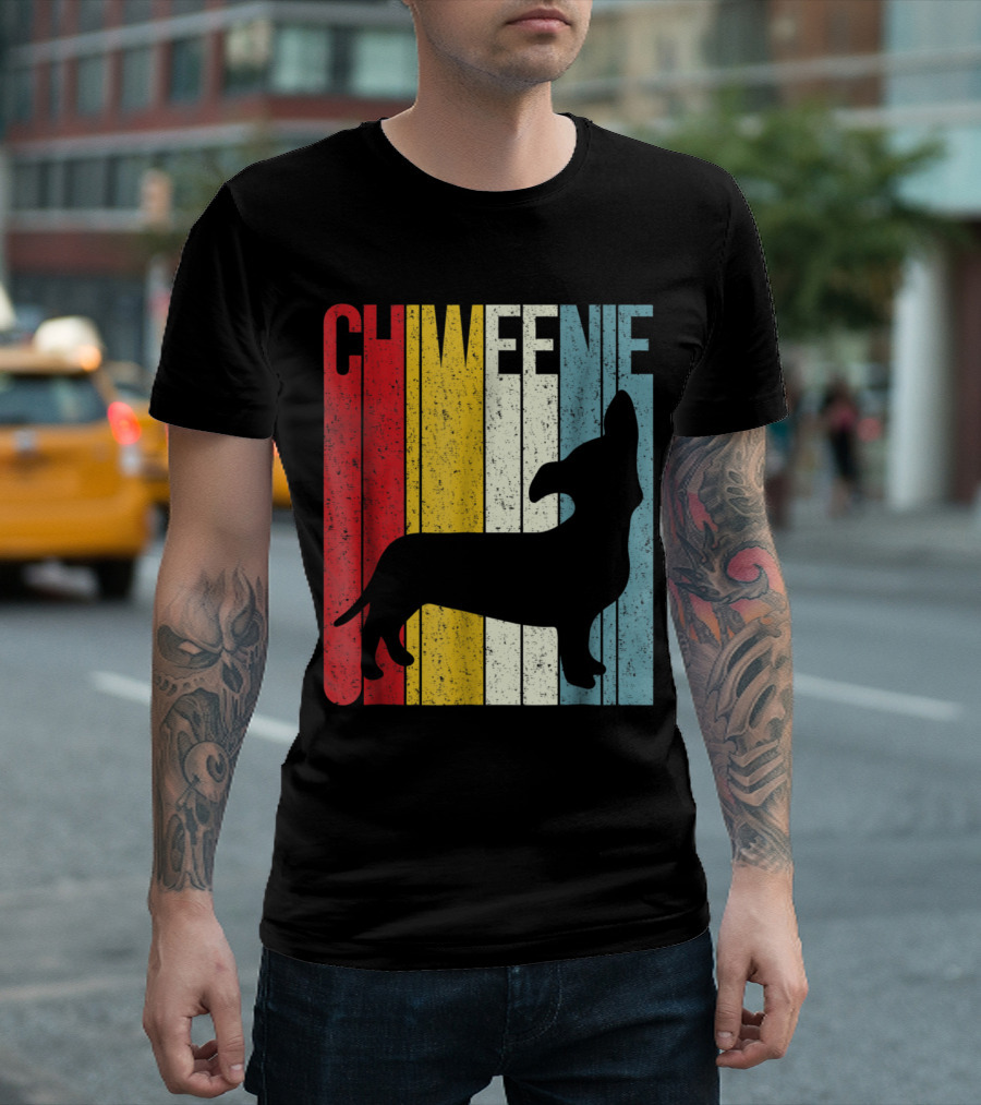 Chiweenie Vintage Striped Cute Dog T-Shirt