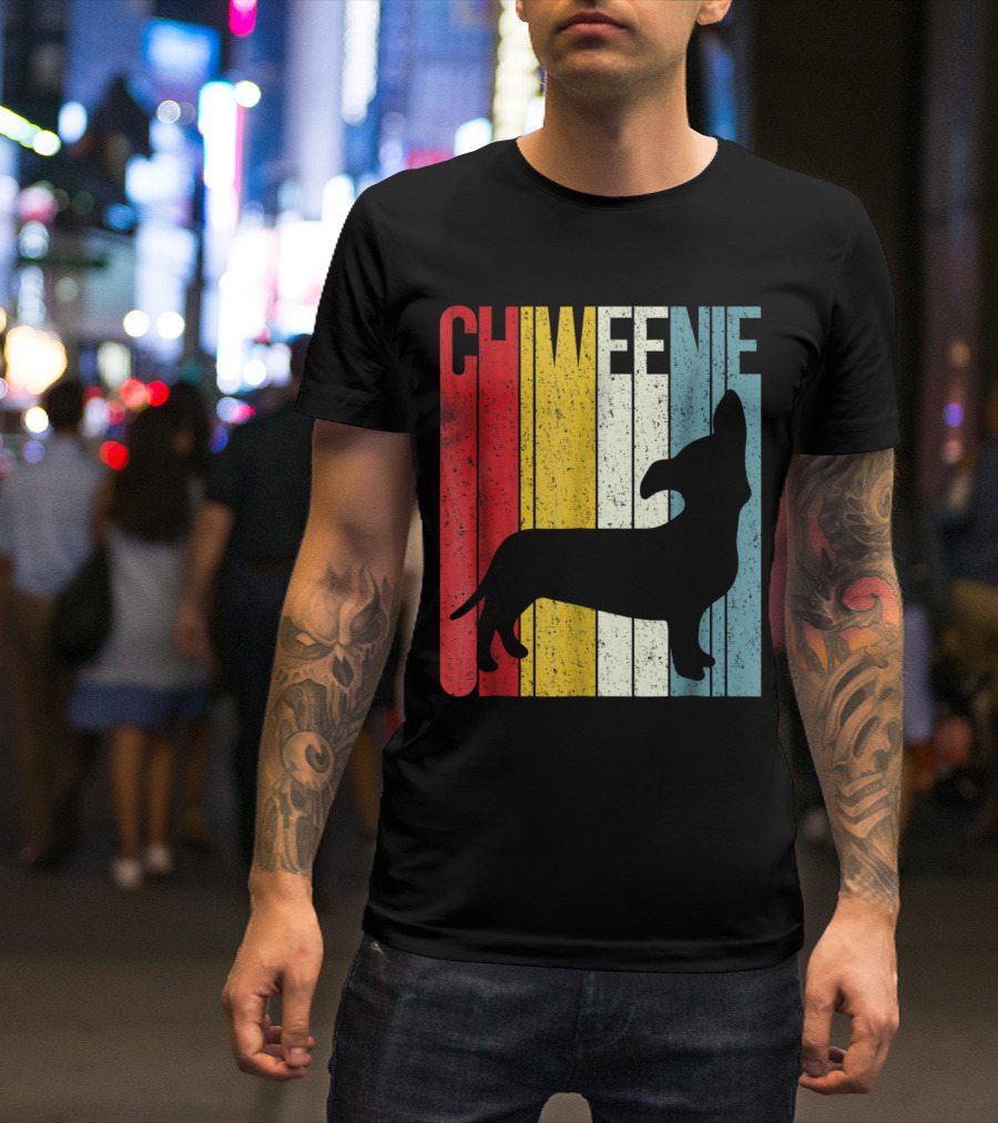 Chiweenie Vintage Striped Cute Dog T-Shirt