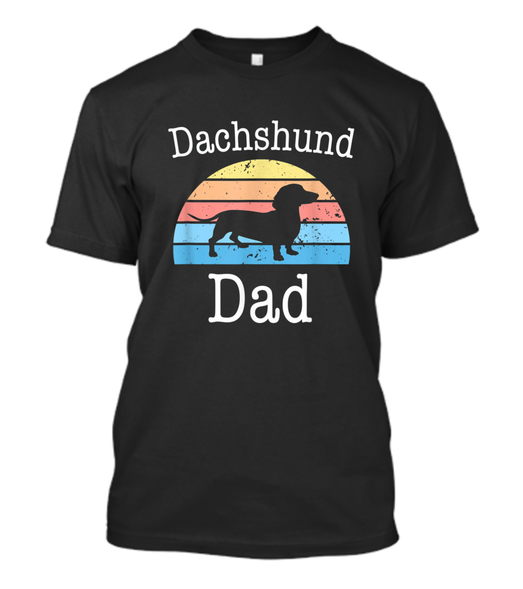 Dachshund Dad Retro Vintage Funny Doxie Wiener Silhouette Rainbow Stripes T-Shirt