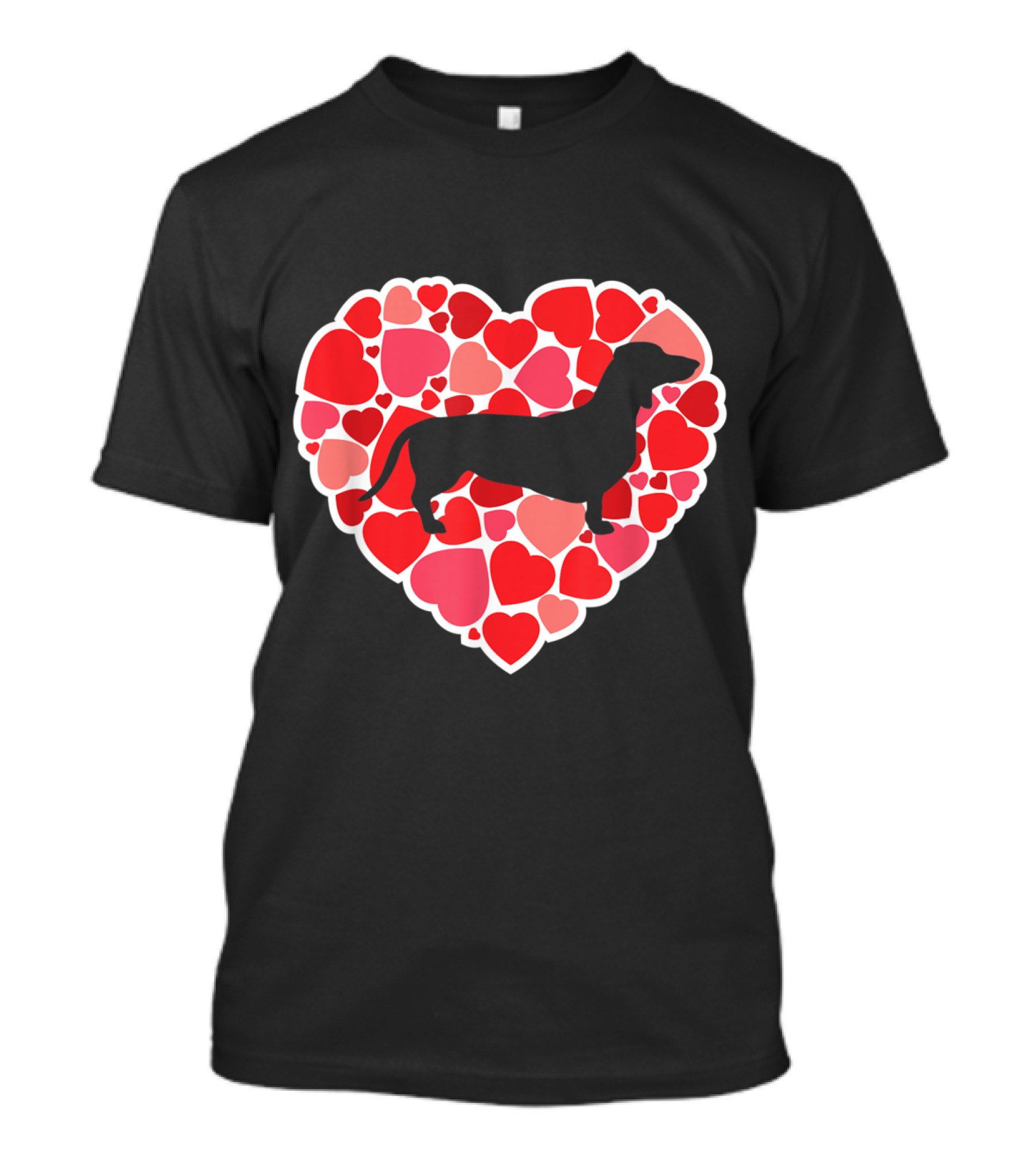 Dachshund Silhouette And Love Hearts For Dog Lovers T-Shirt