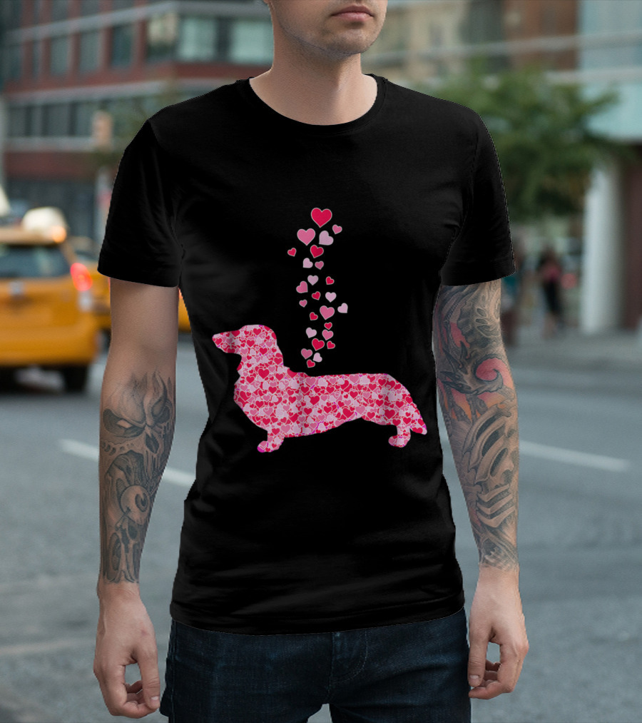 Dachshund Filled with Hearts Cute Dog Lover Valentines Day T-Shirt