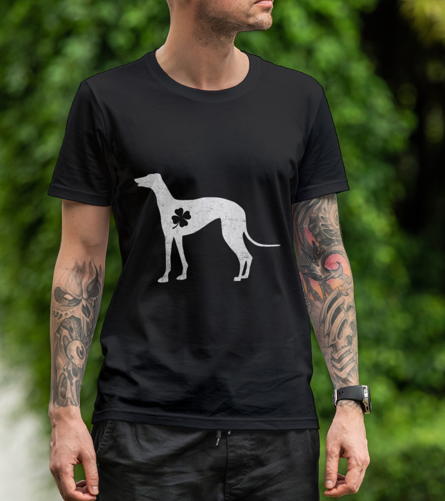 Greyhound With Four-Leaf Clover Irish Patrick Day T-Shirt