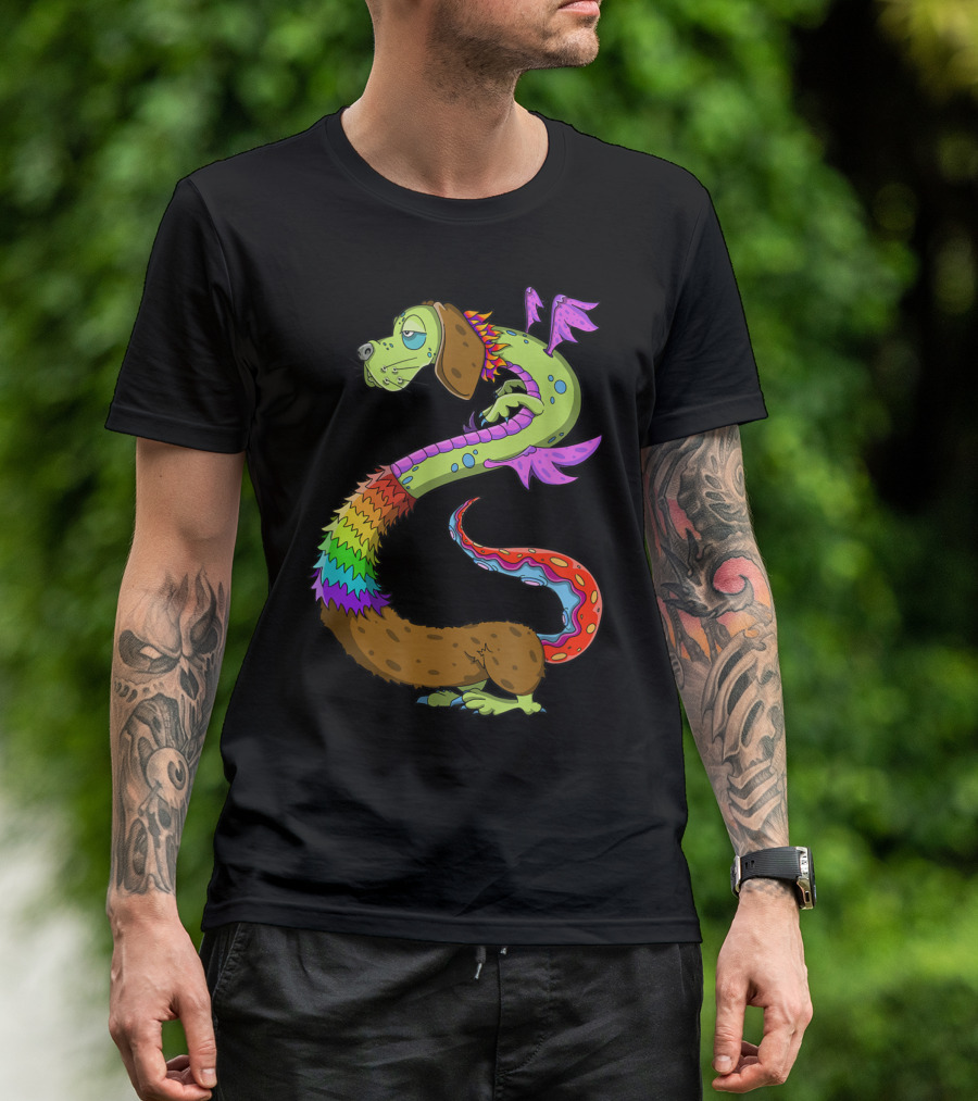 Mythical Dachshund Dragon Lover Dachshund Rainbow Serpent Wings T-Shirt