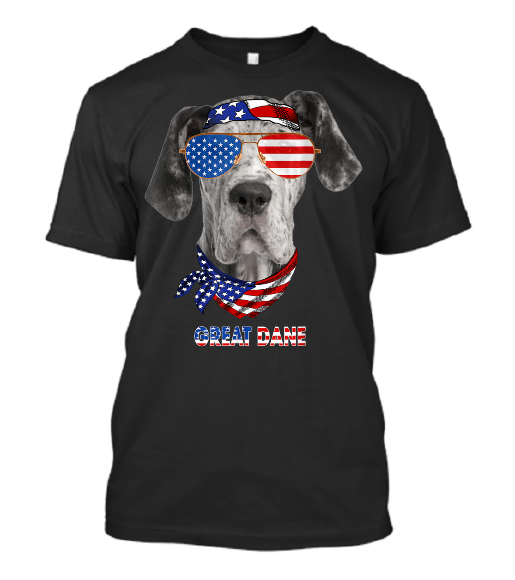 Great Dane American Flag Bandana And Sunglasses T-Shirt