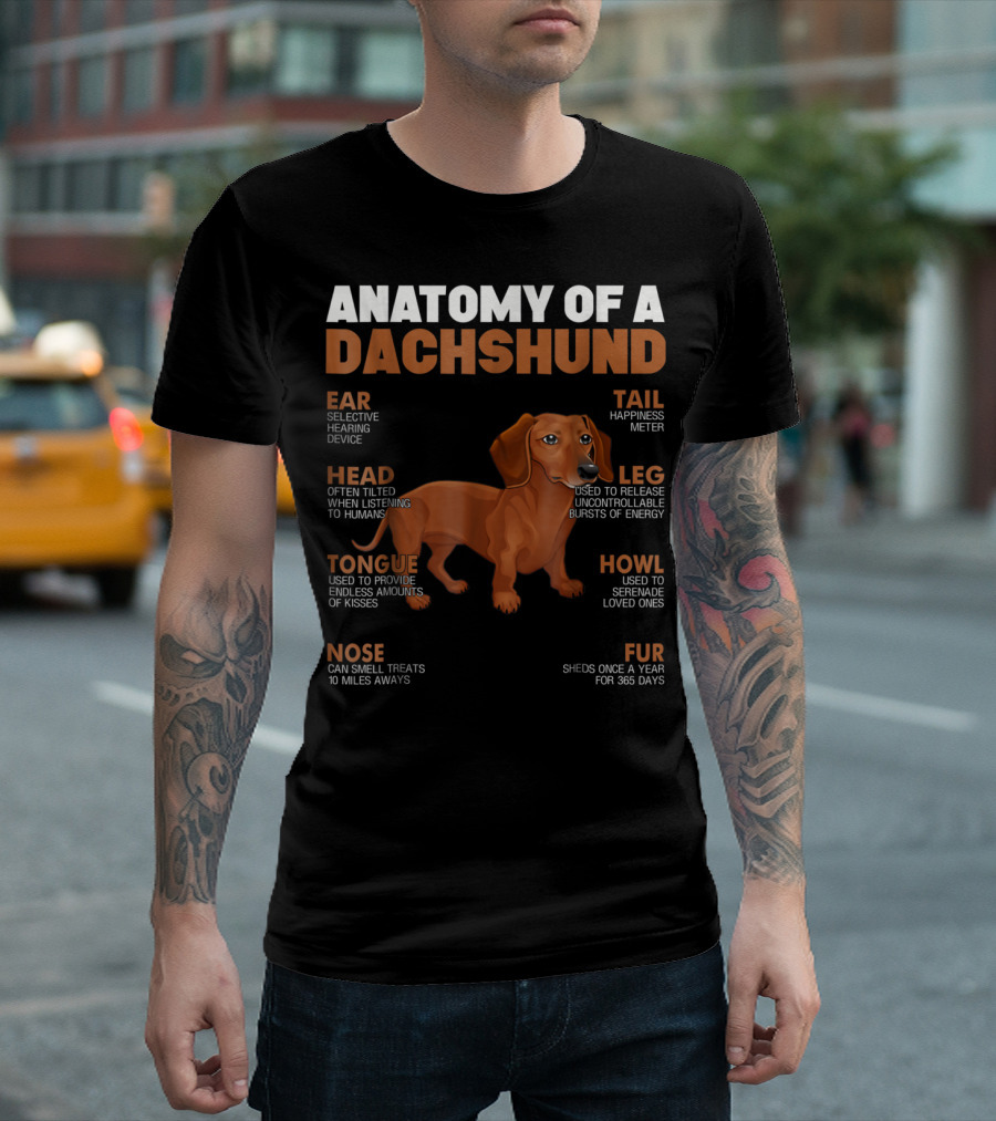 Anatomy of a Dachshund with Selective Hearing Device Head Tilted When Listening to Humans Leg Bursts of Energy Serenade Howl Fur Sheds 365 Days T-Shir