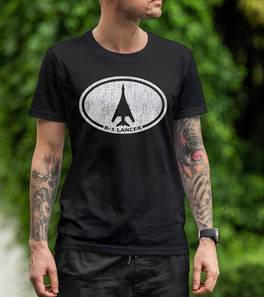 B-1 Lancer Silhouette Oval Logo Heavy Bomber Airplane T-Shirt