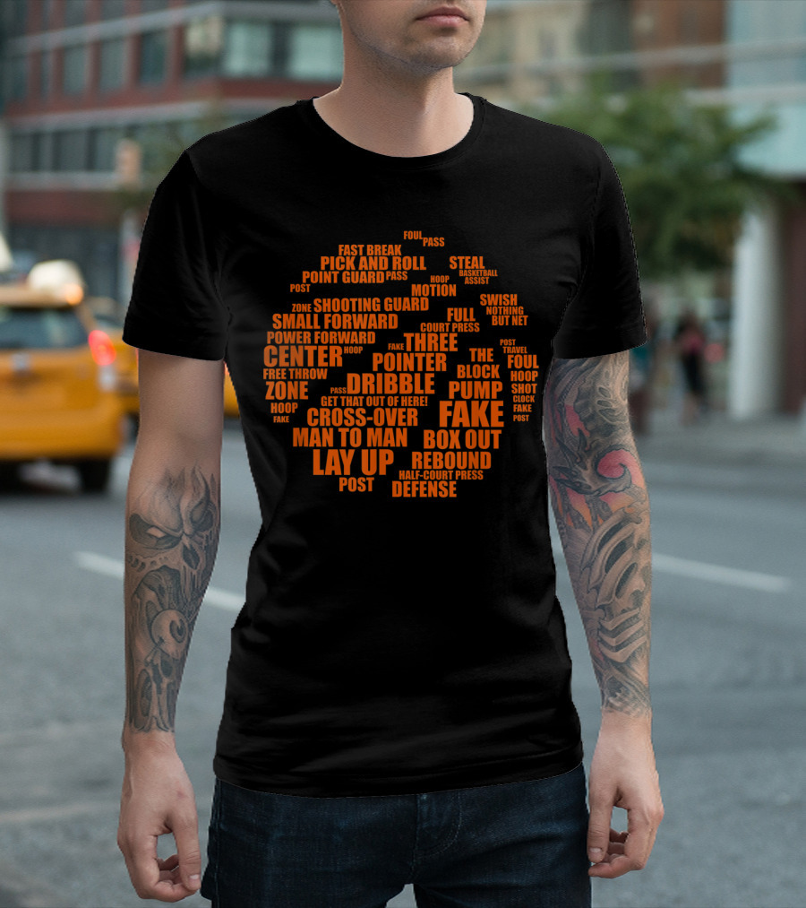 Fast Break Hoop Motion Lay Up Dribble Cross-Over Basketball Terms Word Cloud T-Shirt