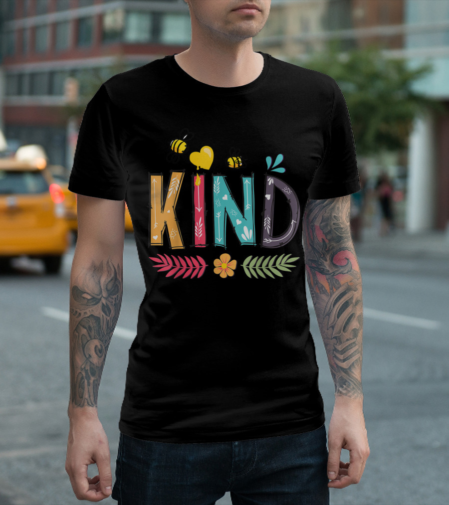 Kind Bee Kindness Floral With Heart And Bees T-Shirt