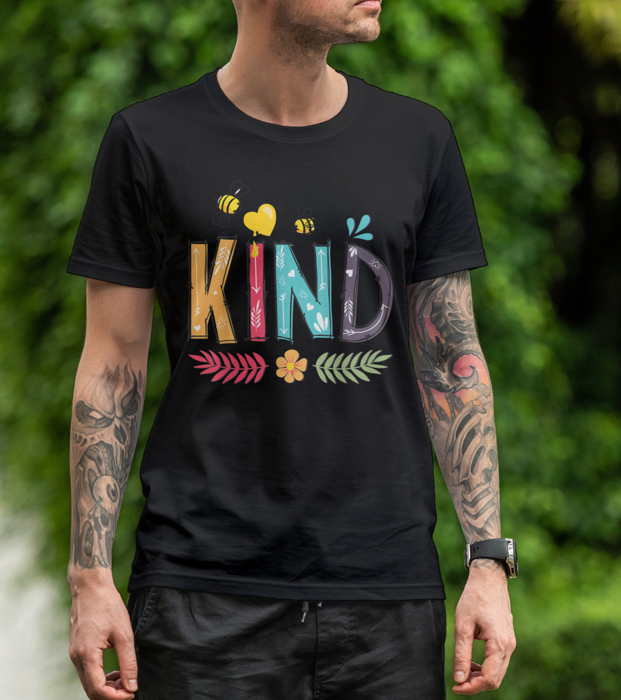 Kind Bee Kindness Floral With Heart And Bees T-Shirt