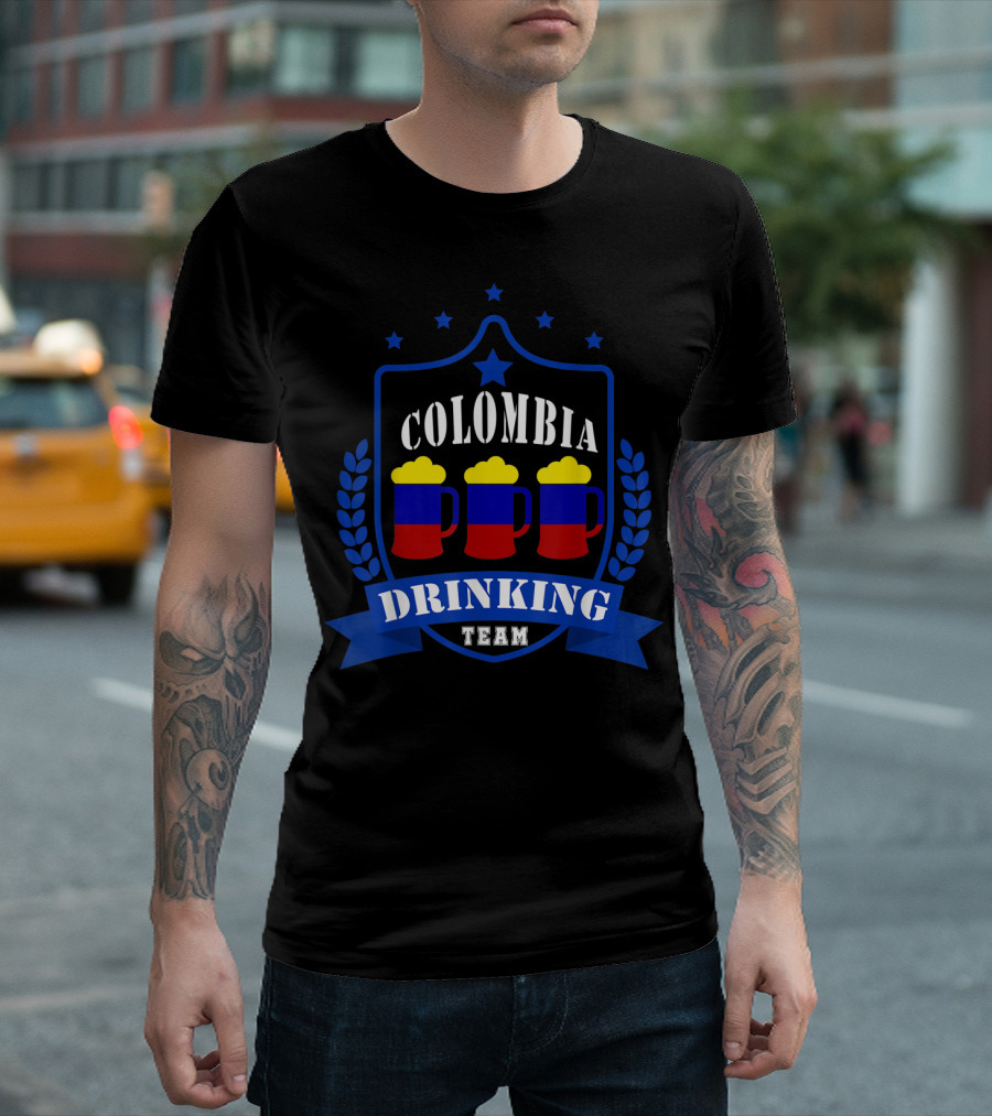 Colombia Drinking Team Beer Shield with Colombian Flag Mugs T-Shirt