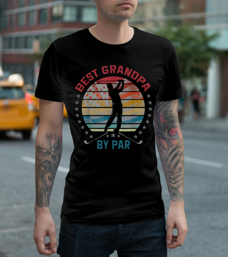 Best Grandpa By Par Golf Silhouette With American Flag T-Shirt
