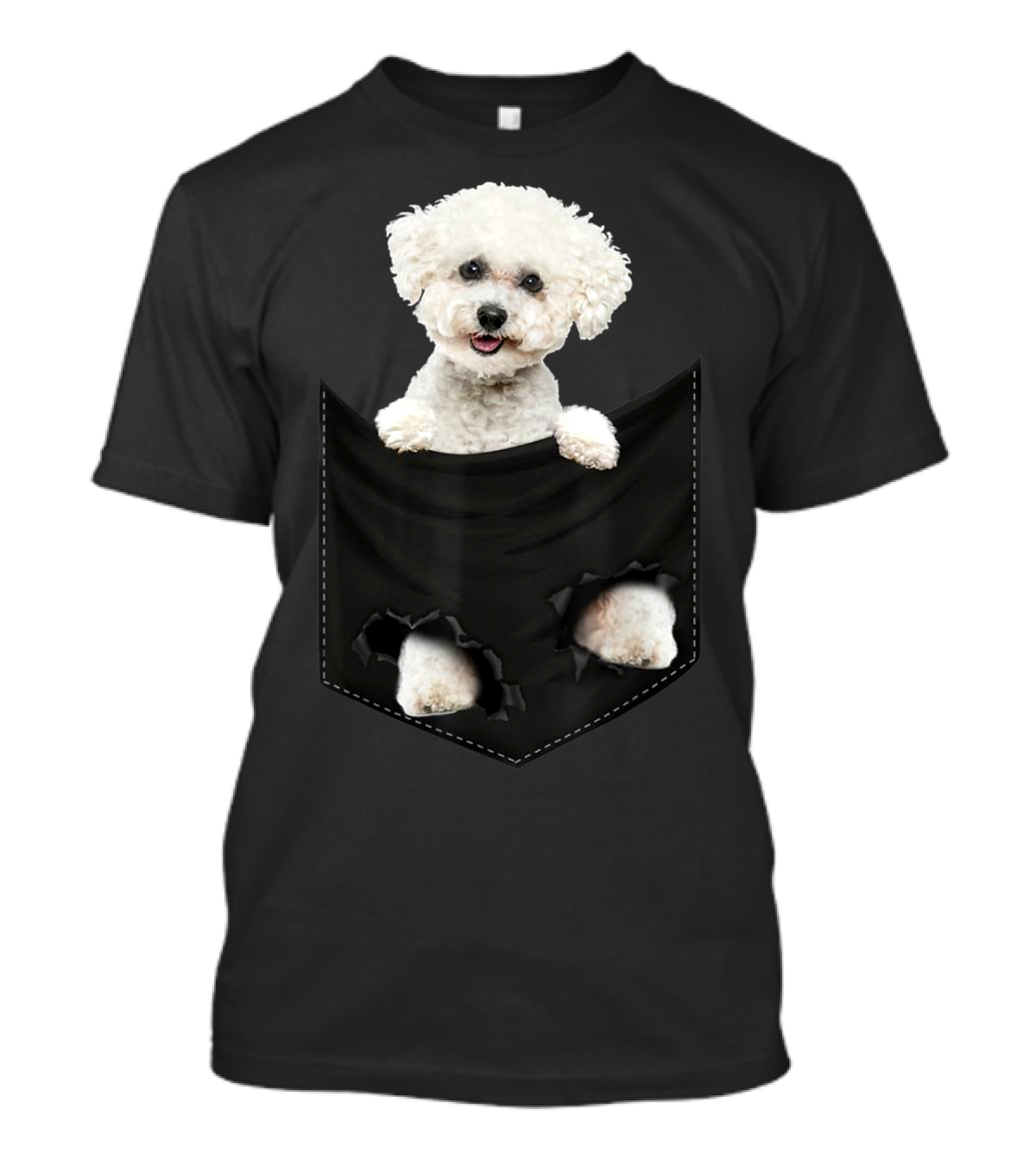 Bichon Frise Dog In Torn Pocket T-Shirt