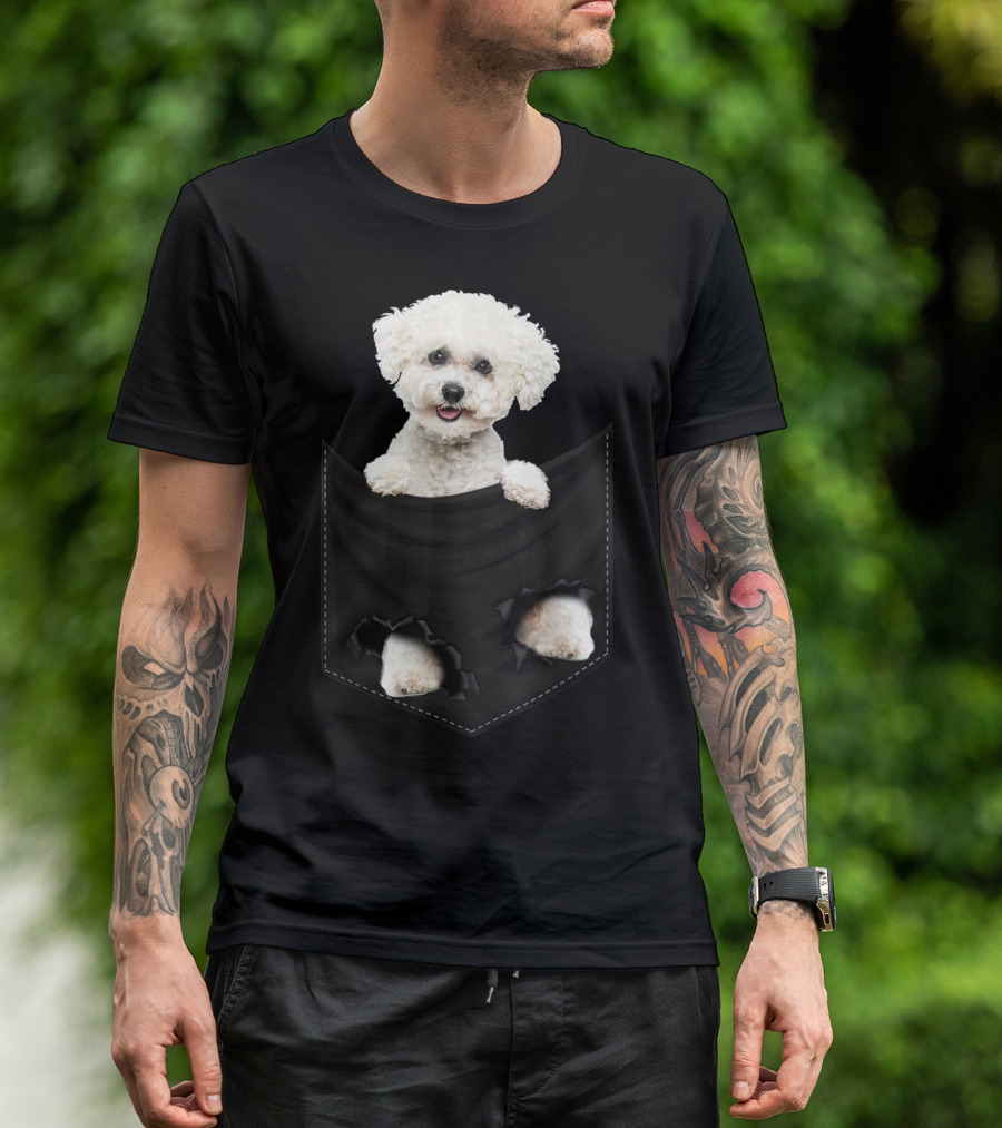 Bichon Frise Dog In Torn Pocket T-Shirt