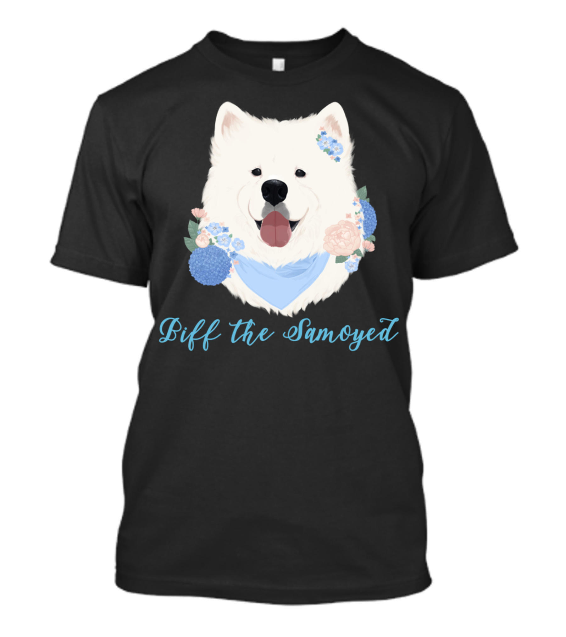 Biff The Samoyed Blue Floral Bandana T-Shirt