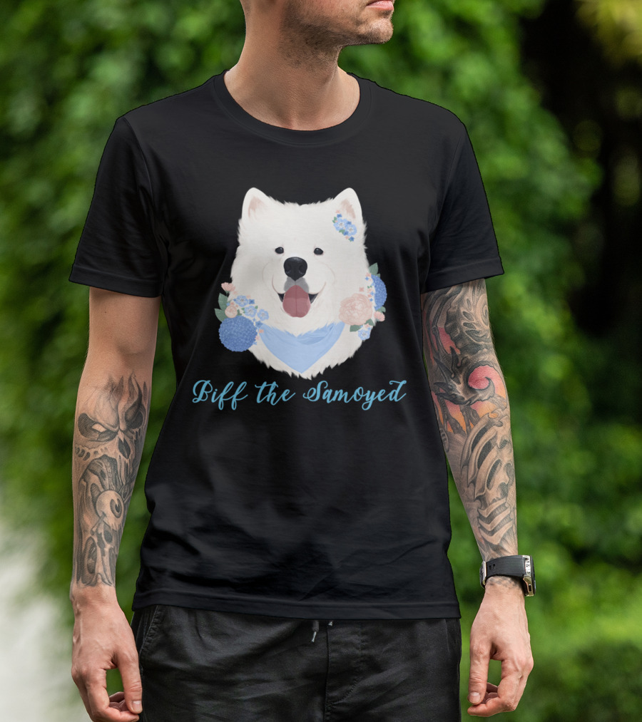 Biff The Samoyed Blue Floral Bandana T-Shirt
